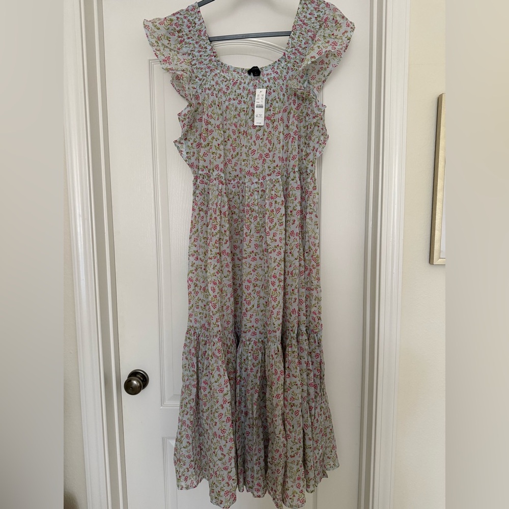 J Crew Smocked flutter-sleeve 100% cotton beach floral dress, Large, NWT